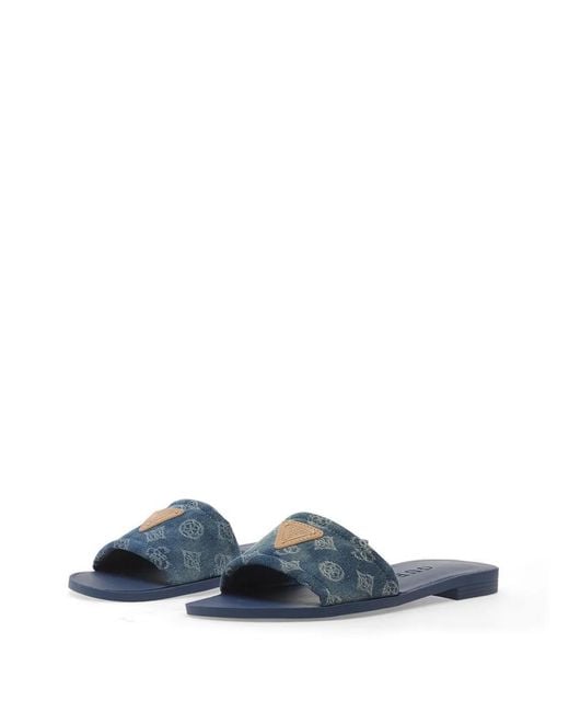 Guess Blue Elysone Monogram-Print Logo-Patch Sandals