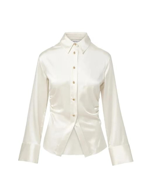 Veronica Beard White Chemise Froncée À Manches Longues