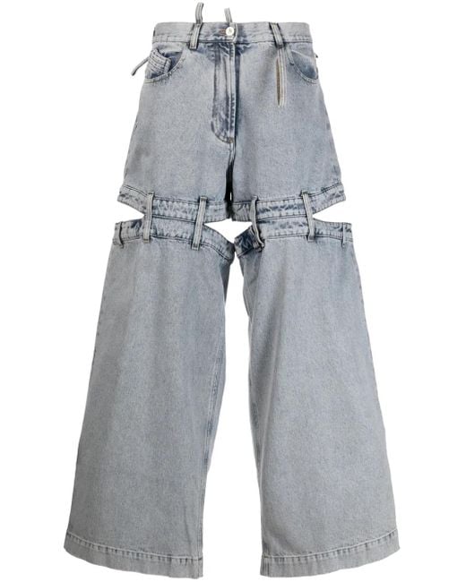 The Attico Blue Ashton Cut-out Wide-leg Jeans