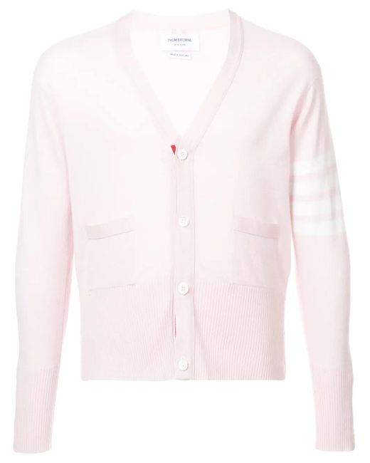 Thom Browne Pink Cashmere Striped Sleeve Cardigan for men