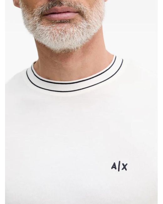 ARMANI EXCHANGE White Logo-Print Contrast-Trim T-Shirt for men