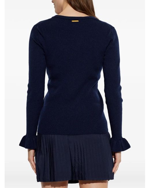 MICHAEL Michael Kors Blue Ruffled V-Neck Sweater