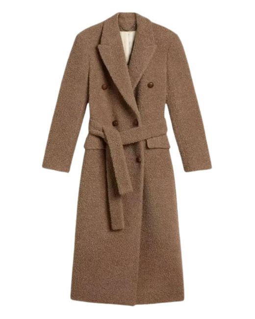 Golden Goose Deluxe Brand Brown Long Double-Breasted Greige Mixed Wool Coat