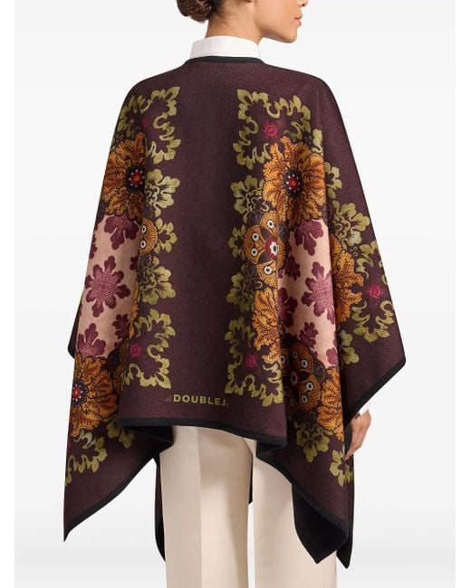 LaDoubleJ Black Floral-Patterned Wool Cape