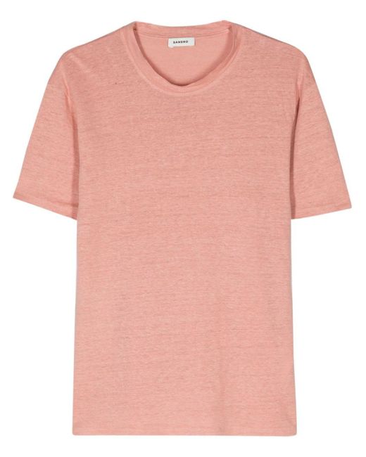 Sandro Pink Crew-neck Linen T-shirt for men