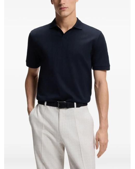 Boss Blue Jacquard-Knit Polo Shirt for men