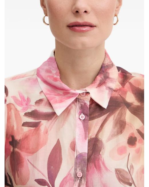 GAUDI Red Floral-Print Puff-Sleeve Shirt