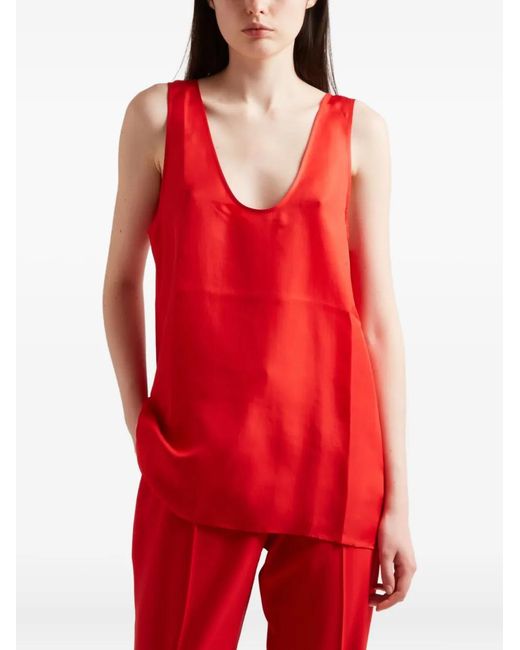 Another Tomorrow Red V-Neck Top