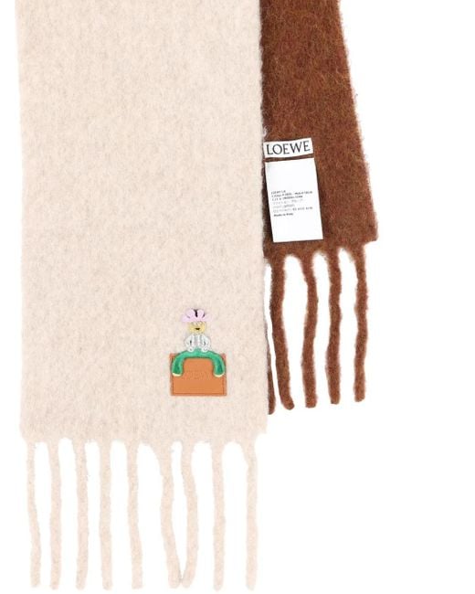 Loewe White Embroidered Two-Tone Scarf