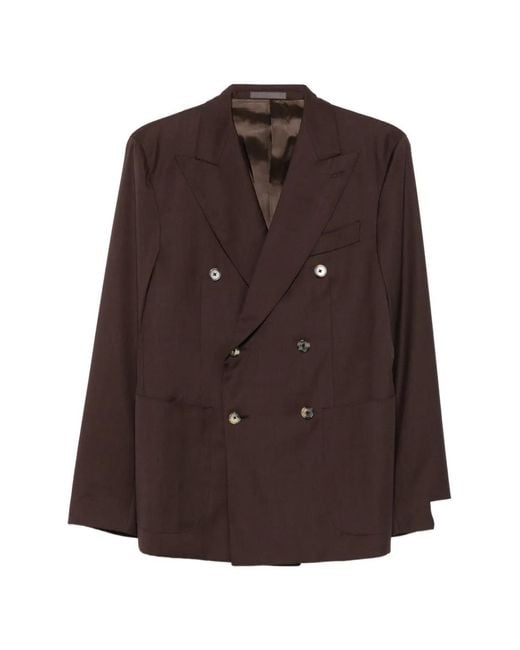 Caruso Brown Double-Breasted Peak-Lapel Jacket for men