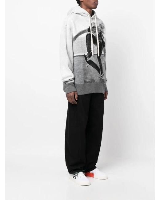 Palm Angels Gray Skater-Print Hoodie for men