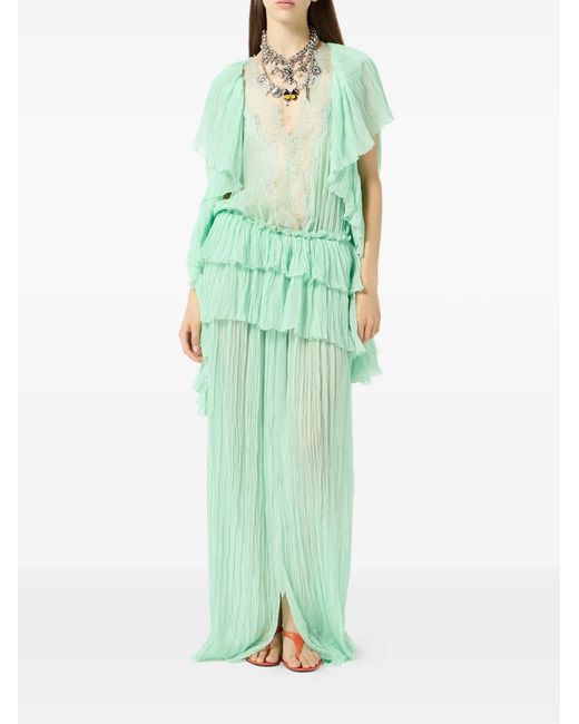 Blumarine Green Ruffled Pleated Dress