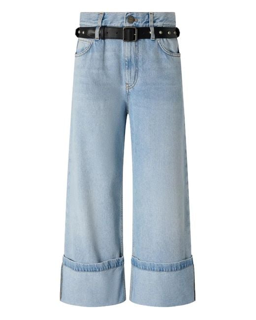 Pinko Blue Cropped Jeans With Leather Belt