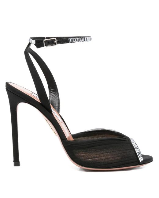 Aquazzura Black 105Mm Gatsby Crystal-Embellished Mesh Sandals