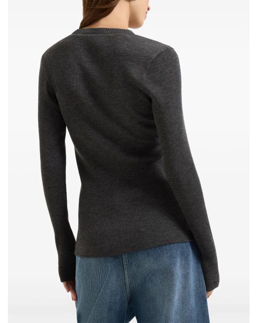 Brunello Cucinelli Geribbelde Trui Met V-Hals in het Gray