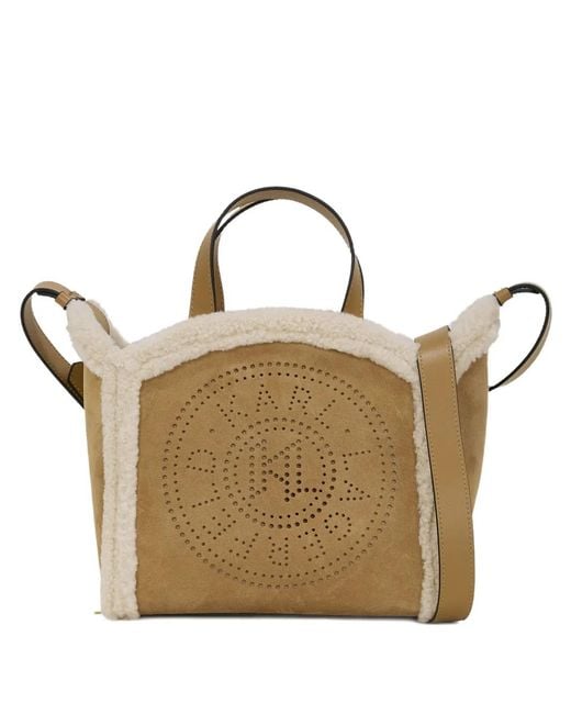 Karl Lagerfeld Metallic Small K-Circle Shearling Tote Bag