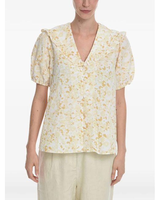 Samsøe & Samsøe Natural Ruffled Floral-Print Blouse