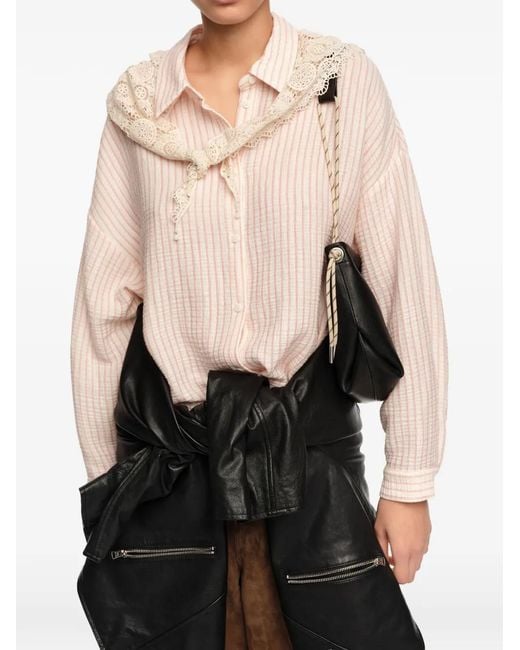 Bimba Y Lola Natural Lace-Trim Striped Shirt
