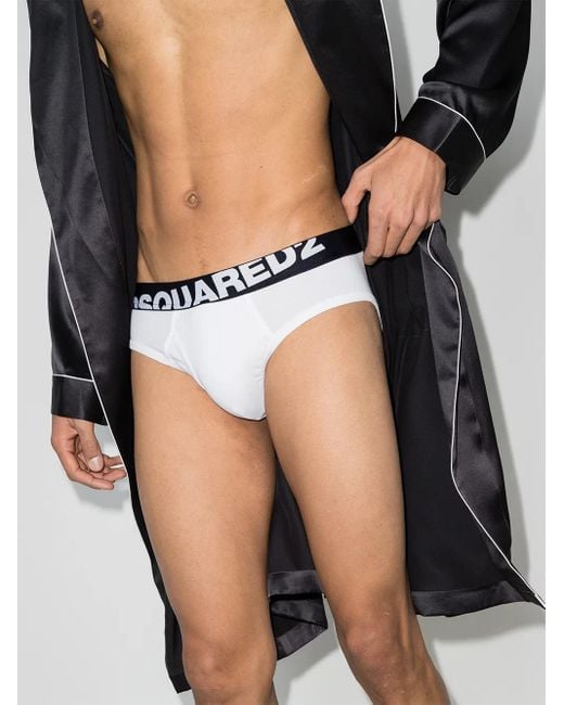 DSquared² White Stretch-Cotton Logo Briefs Set for men