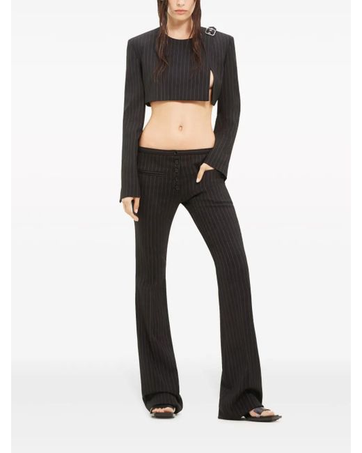 Courreges Black Pinstripe-Pattern Cropped Jacket