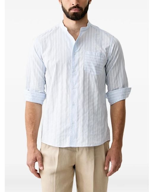 Benetton White Striped Mandarin-Collar Shirt for men