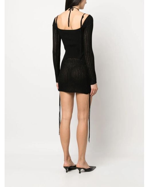 ANDREADAMO Black Ribbed-Knit Mini Dress