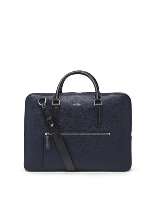 Smythson Blue Zip-Front Briefcase