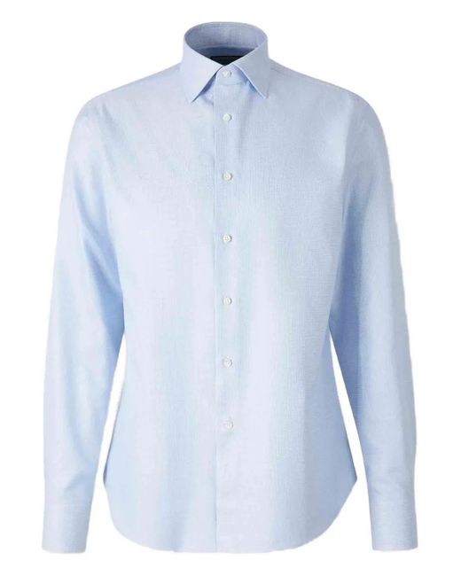 Canali Blue Textured Button-Cuff Shirt for men