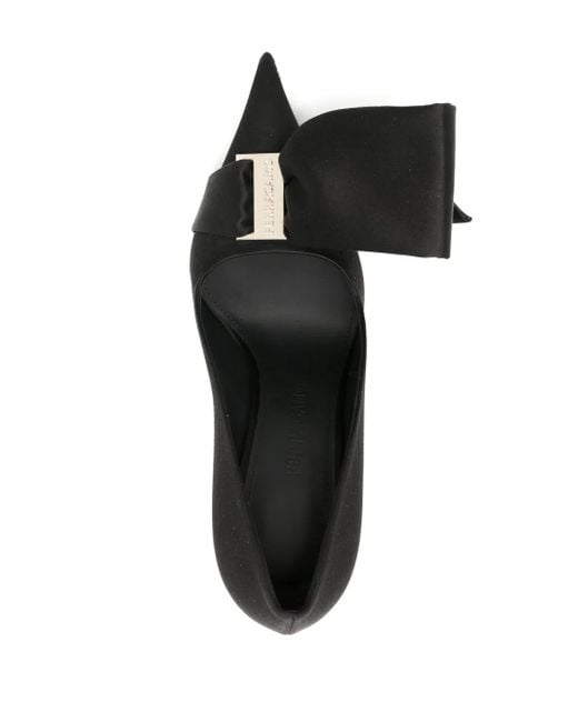 Ferragamo Black Bow-Detail Satin Pumps