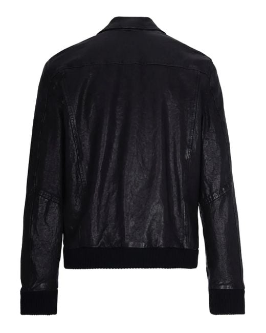 DFOUR® Black Zip-Up Leather Jacket for men