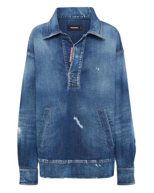 DSquared² Poloshirt Met Gerafeld Effect in het Blue