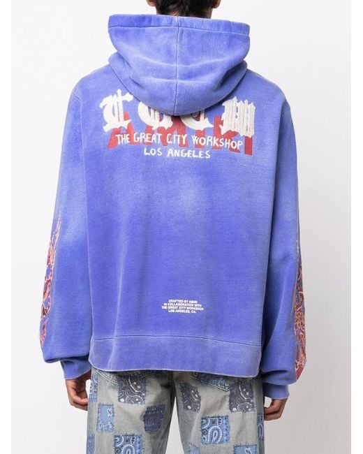 Amiri Blue T.G.C.W. Flames Hoodie for men