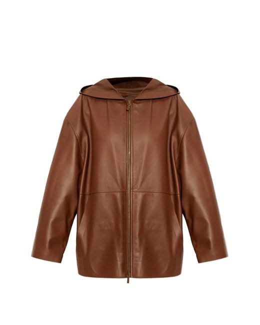 Max Mara Brown Hooded Leather Jacket