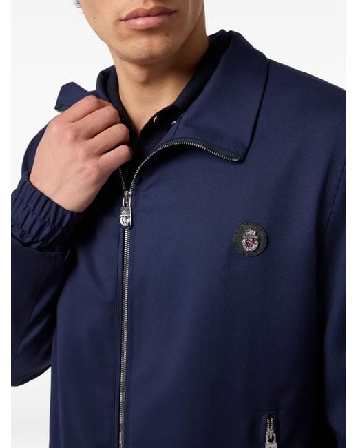 Billionaire Blue Zip-Up Badge Wool Jacket for men