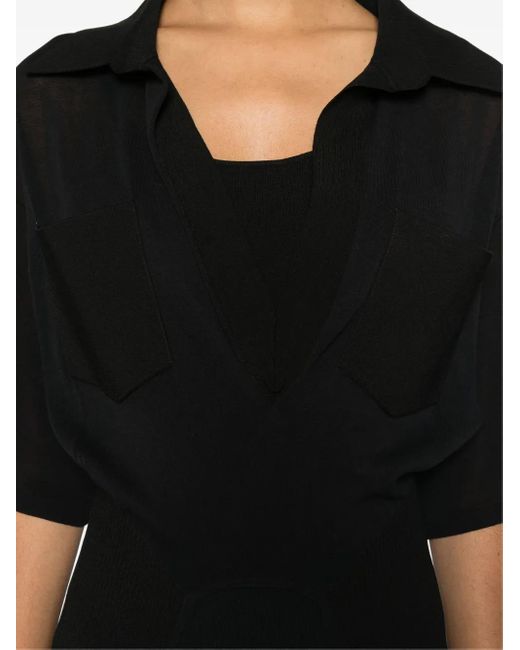 Victoria Beckham Black Panelled Knitted Maxi Dress