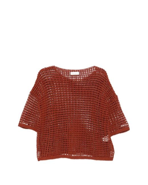 Roberto Collina Red T-Shirt Brick En Maille Ajourée