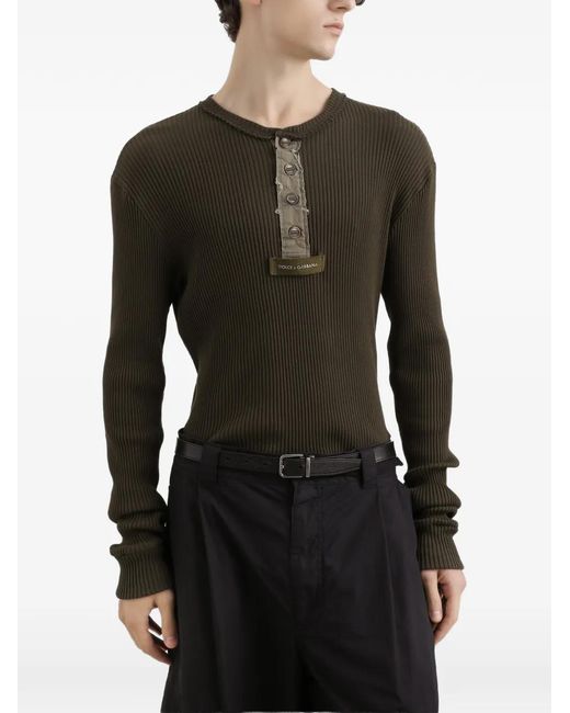 Dolce & Gabbana Green Ribbed Cotton Serafino T-Shirt for men