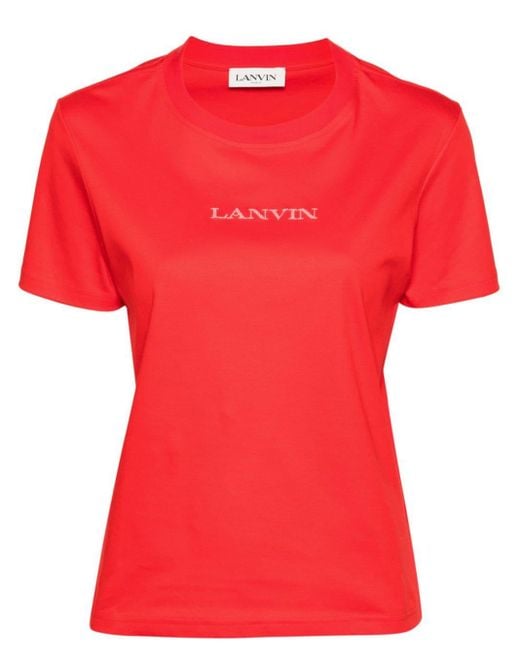 T-shirt en coton à logo brodé Lanvin en coloris Red