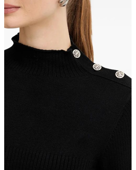 Morgan Black Button-Detail Ribbed Mini Dress