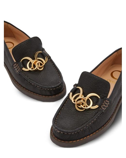 Odissi Black Jane Chain Grainy Leather Loafers