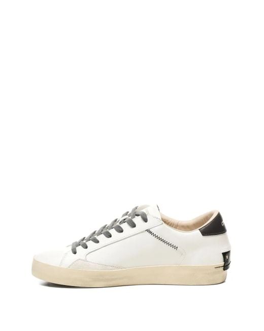 Crime London White Distressed Leather-Panelled Stitching Sneakers for men