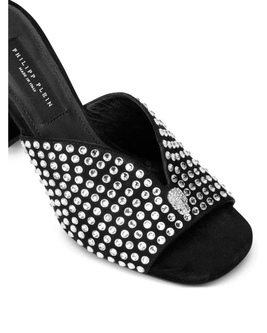 Philipp Plein Black Sandales En Daim À Détails En Strass
