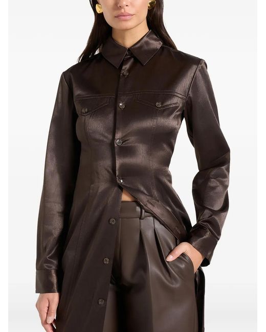 Manière De Voir Brown Etta Crinkled Satin Midi Shirt Dress