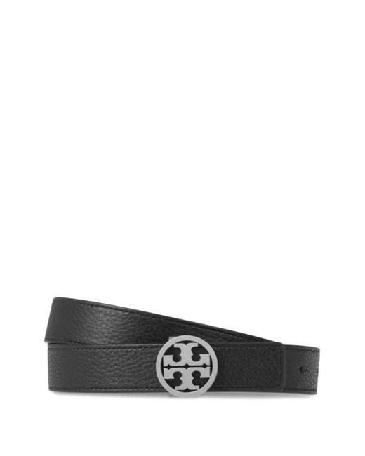 Tory Burch White Circular-Buckle Leather Belt