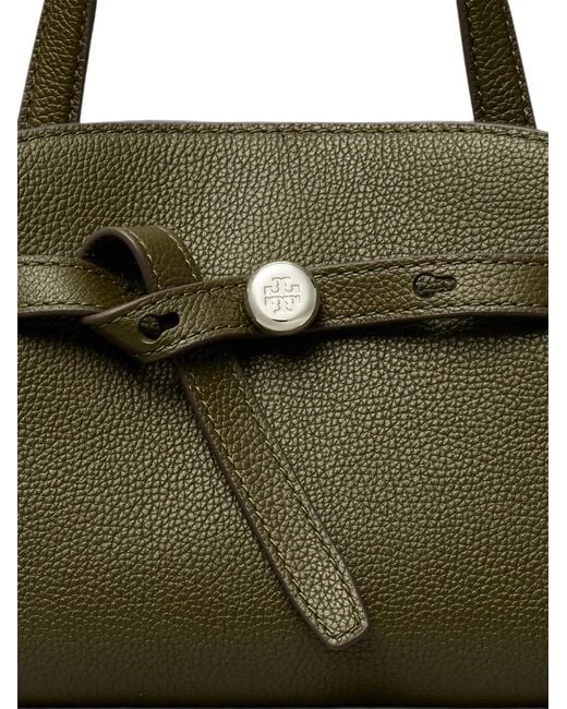 Tory Burch Green Logo-Plaque Grained-Leather Tote Bag