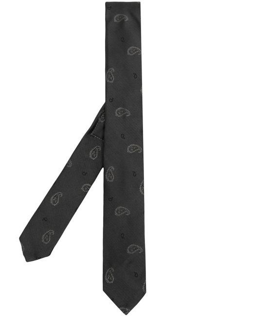 Thom Browne Black Paisley-Jacquard Silk Tie for men
