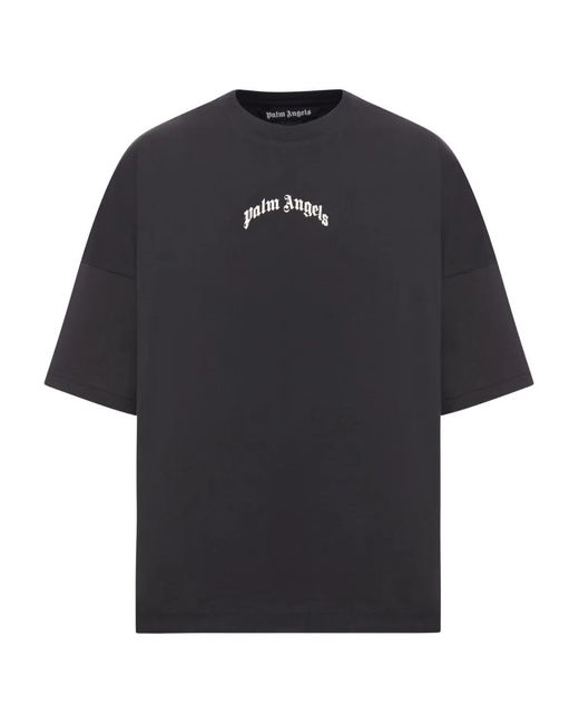 Palm Angels Black Curved Logo T-Shirt for men