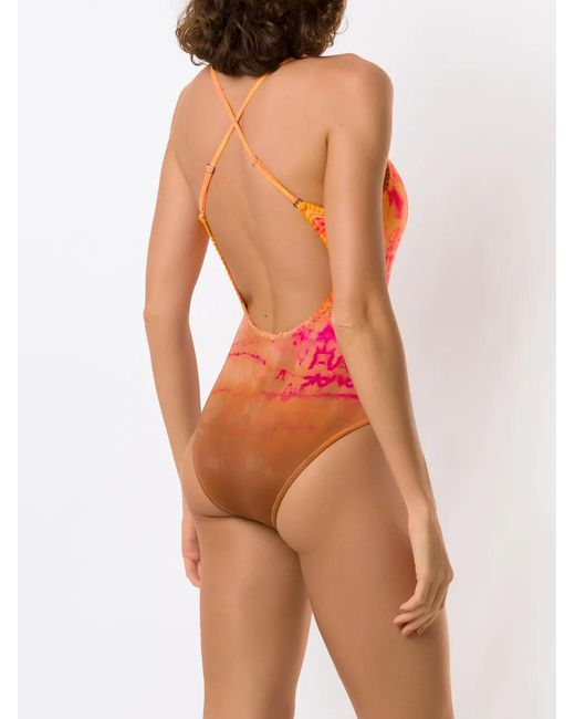 Amir Slama Orange Maillot De Bain Tie-Dye À Broderies