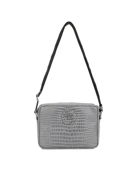 Philipp Plein White Small Logo-Plaque Top-Zip Messenger Bag for men