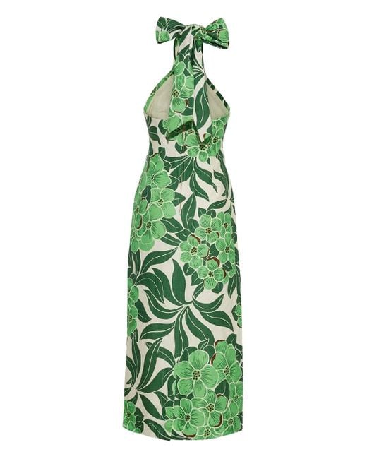 Cara Cara Green Perla Floral-Print Halterneck Midi Dress